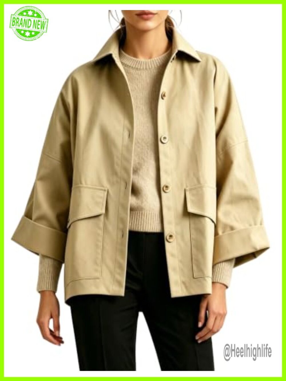 Oversized Utility Jacket 100% Cotton Casual Coat Women